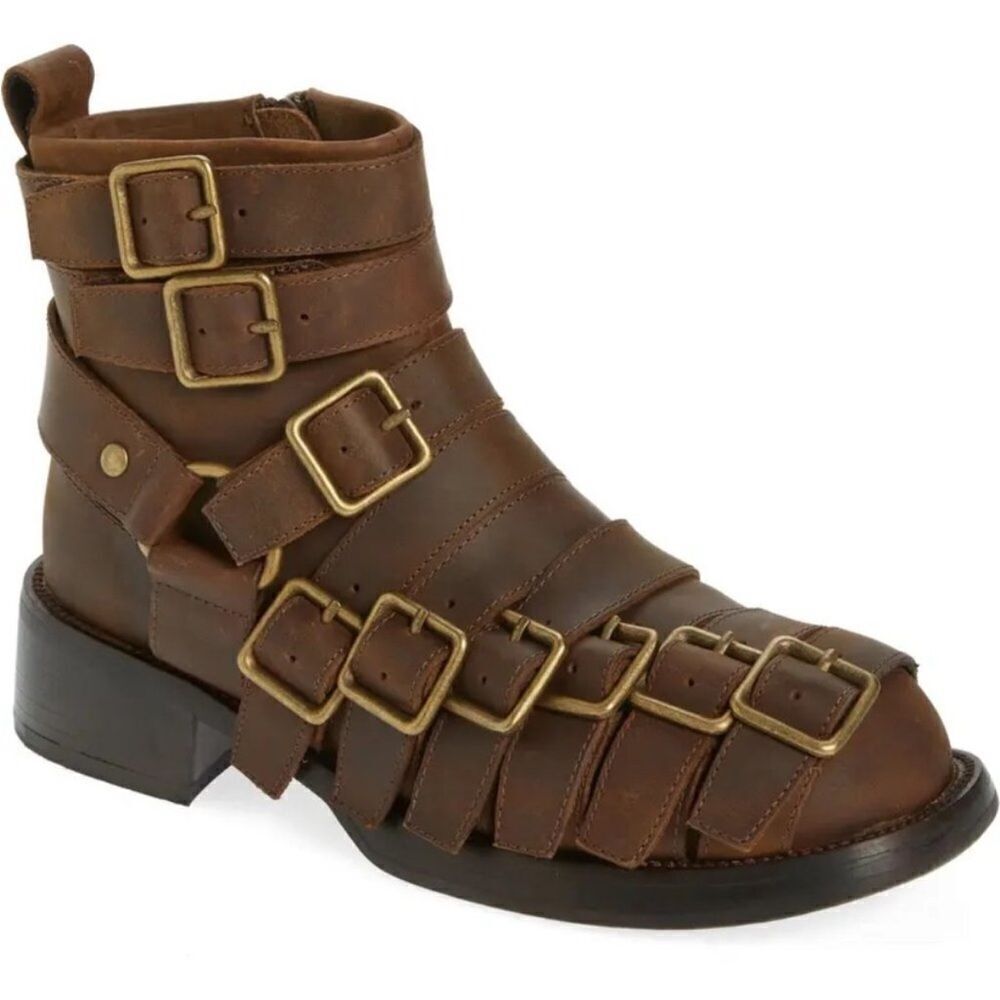Jeffrey Campbell NWT Belted Up Biker Inspired Leather Boot in Brown 8.5 $350